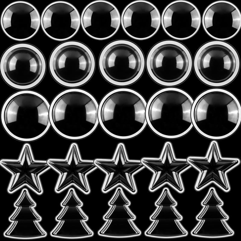 CYFUN DESIGN 50 Pcs Circle Stars Christmas Trees Shaker Domes for Card Making, 5 Shape Peel-Away Adhesive Clear Plastic Dimensional Domes for Shaker Card Paper Crafting Shaker Window Blister Puffy Shaker Covers - Image 1